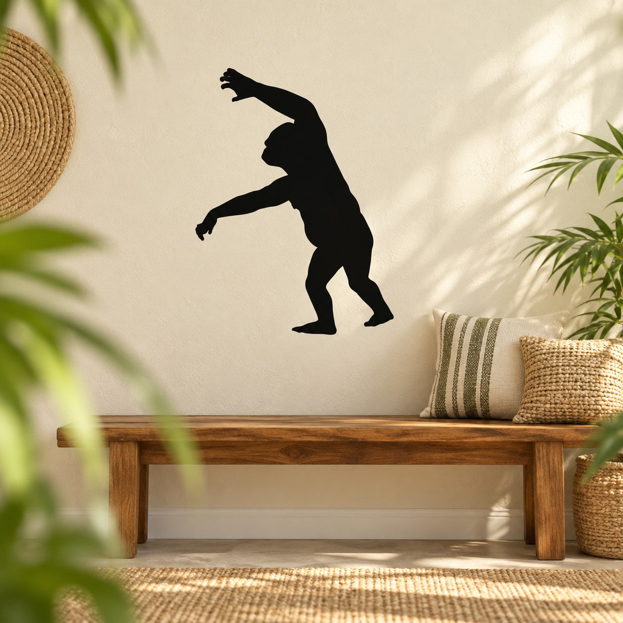 Gorilla wall decal with black silhouette of a standing figure in mid-motion