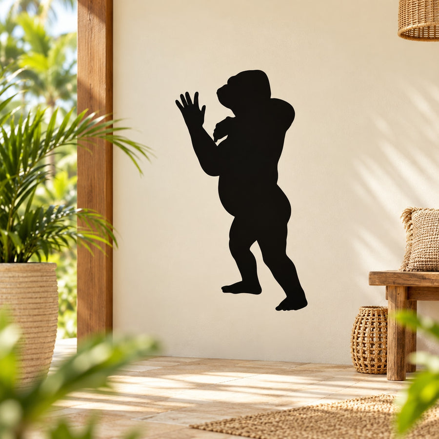 Standing gorilla wall decal, black silhouette of gorilla waving