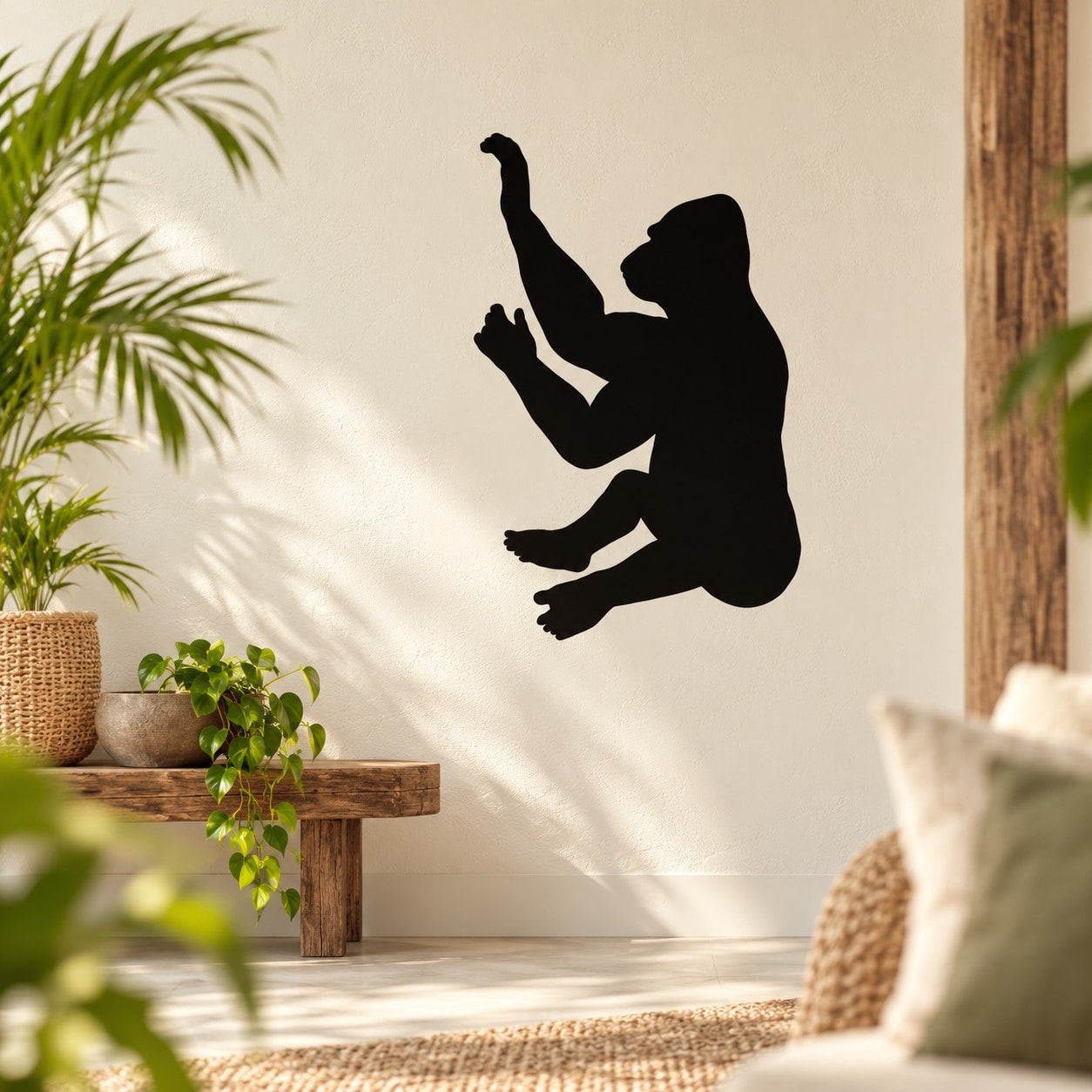 Climbing gorilla wall decal with black silhouette
