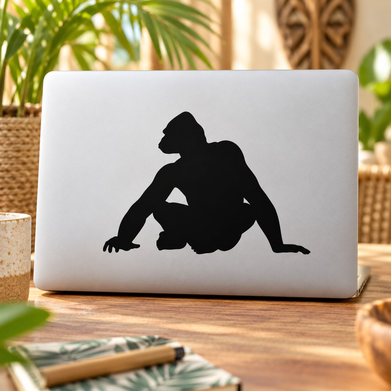 Sitting gorilla decal silhouette in black