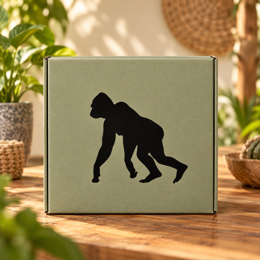 Moving gorilla silhouette decal, black on light backing