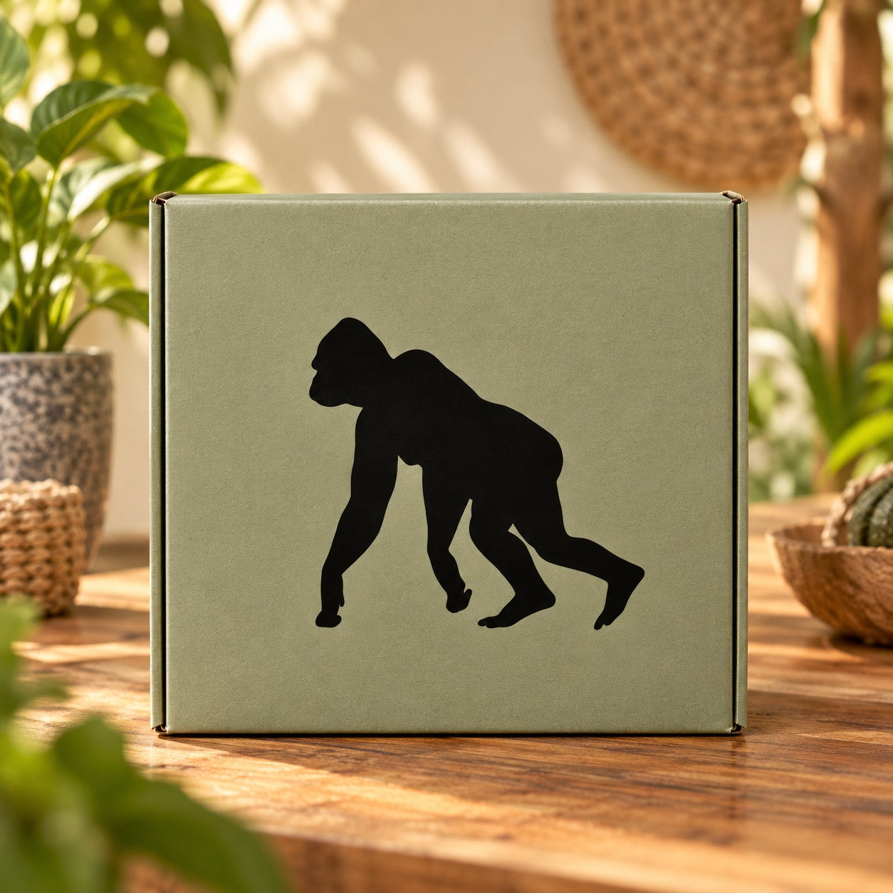 Moving gorilla silhouette decal, black on light backing
