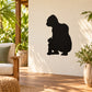 Black gorilla watching wall decal, sitting silhouette