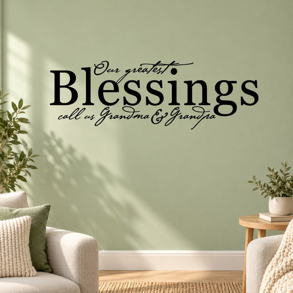 Vinyl wall decal with 'Blessings' and 'Grandma & Grandpa' script lettering