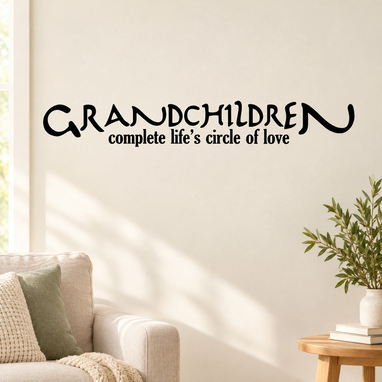 Grandchildren wall decal with curved text: “complete life’s circle of love”