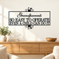 Wall decal with ornate scroll corners and bold black quote text inside a border