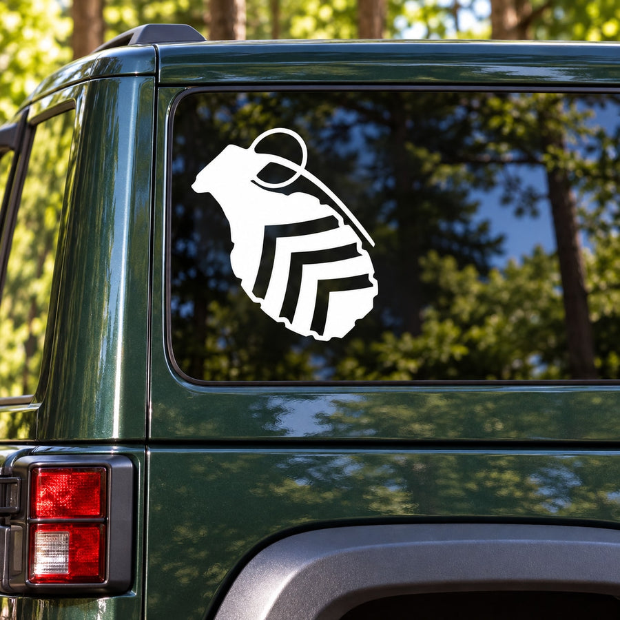 White grenade decal for car window
