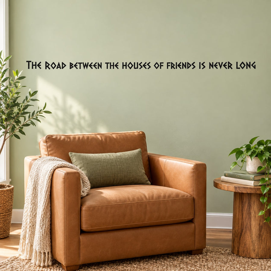 Wall decal text quote in black, decorative letters on light wall