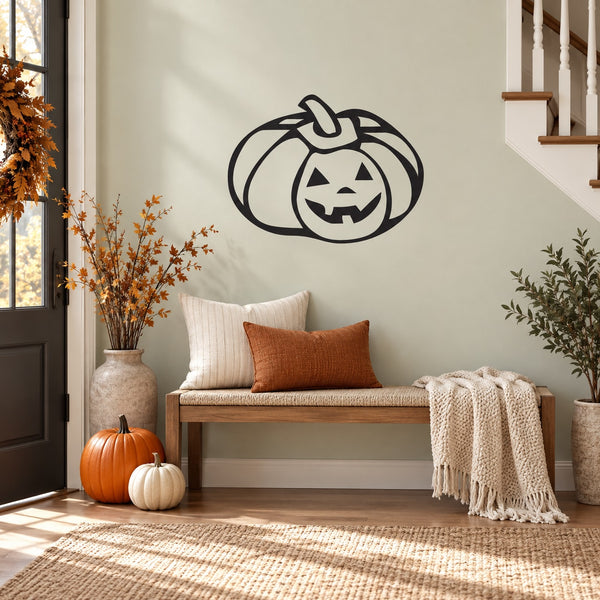 Halloween jack-o-lantern smiling face wall decal in black outline