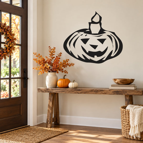 Halloween jack-o'-lantern and candle decal with black outlined pumpkin and smiling face