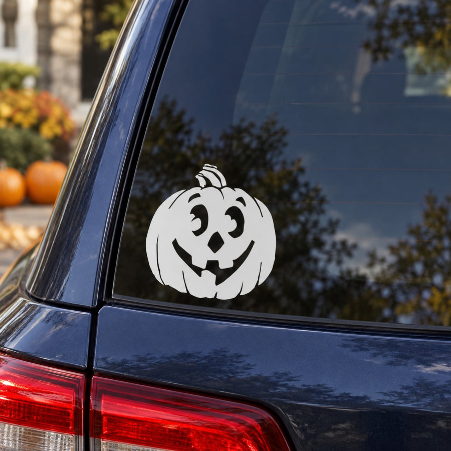 White jack-o-lantern face Halloween car decal sticker for kids