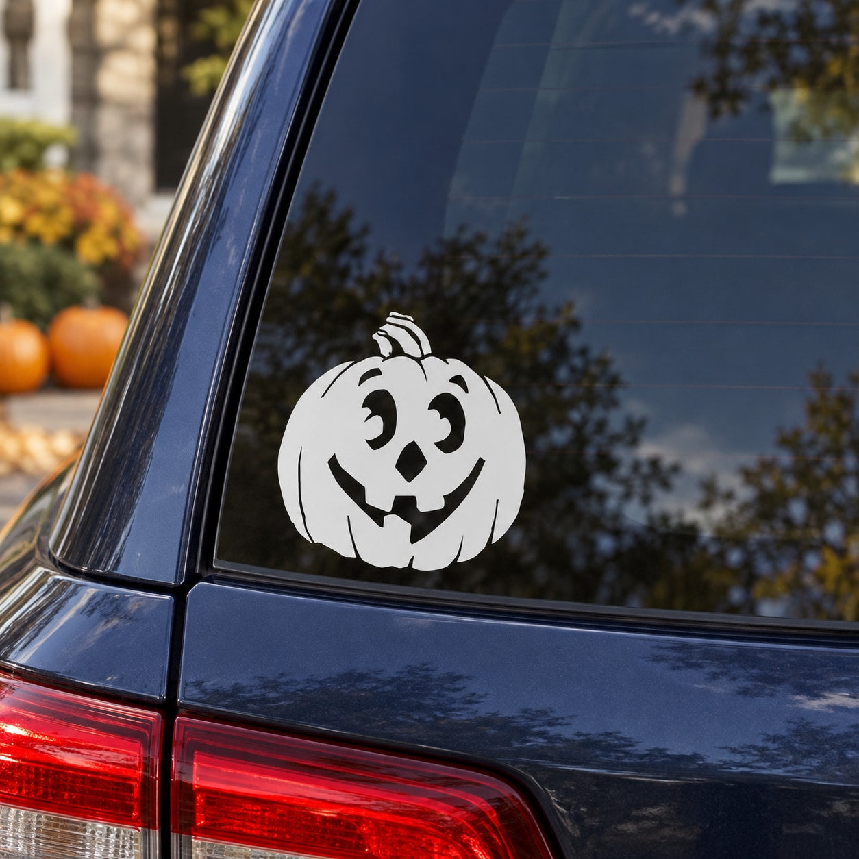 White jack-o-lantern face Halloween car decal sticker for kids