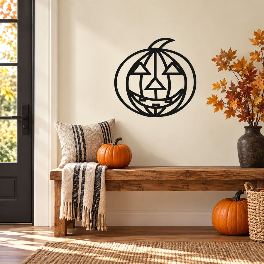 Halloween jack-o-lantern wall decal with black sinister pumpkin face outline