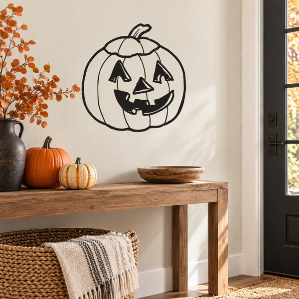 Halloween jack-o-lantern decal, black and white smiling pumpkin face with carved holes
