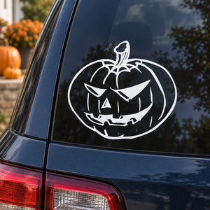 White scary jack-o-lantern pumpkin vinyl decal for car window