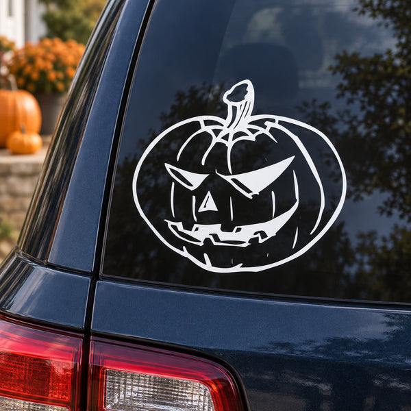 White scary jack-o-lantern pumpkin vinyl decal for car window