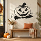 Jack-o-lantern with vines wall decal, smiling pumpkin face with curly vine accents