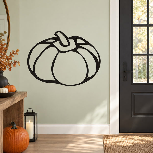 Halloween oblong pumpkin wall decal with black outline and ribbon bow