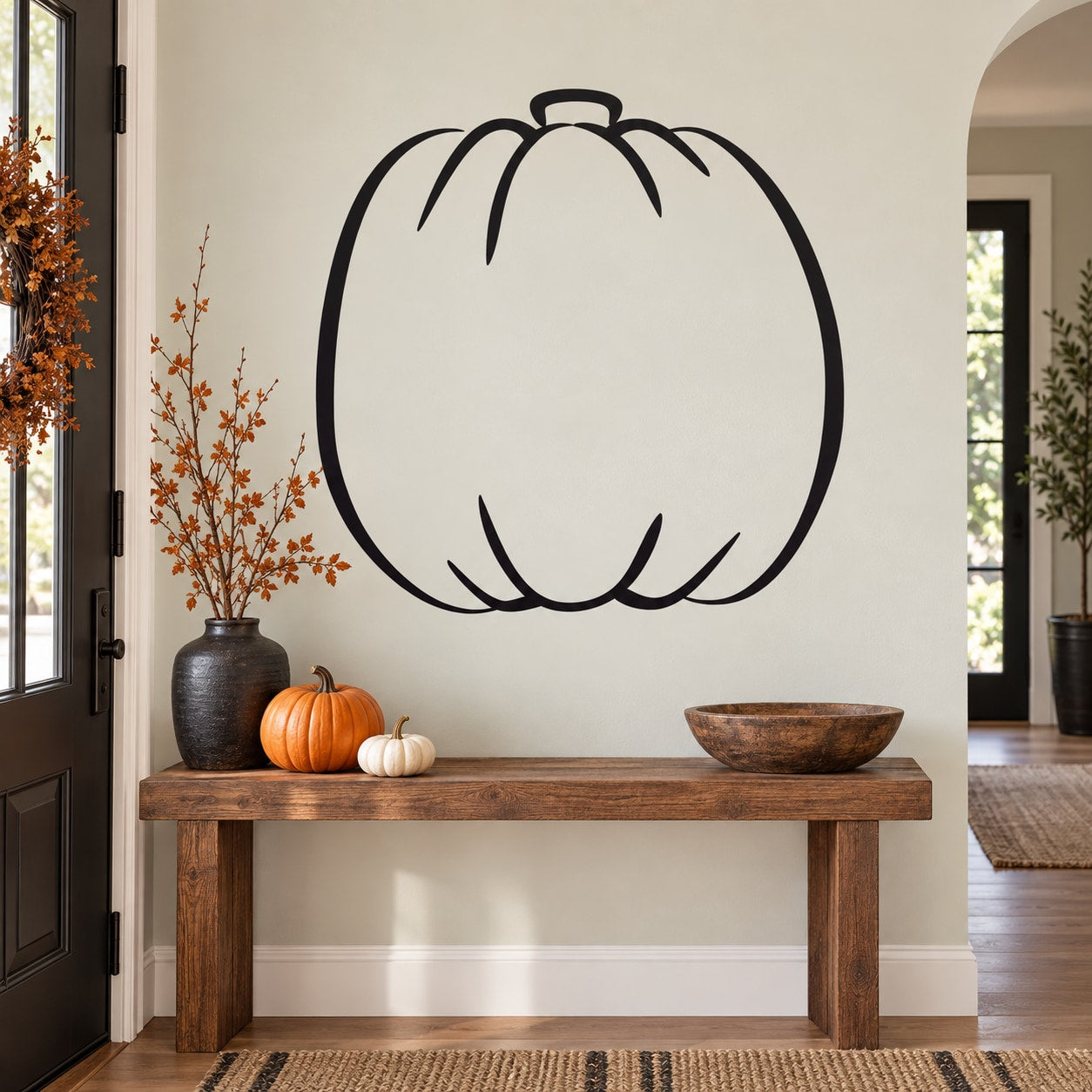 Halloween pumpkin tall decal, black outline pumpkin shape for wall decor