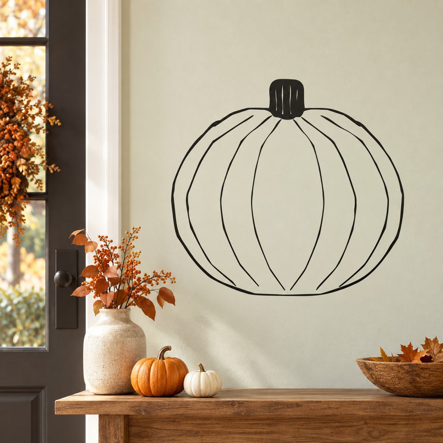 Halloween rounded pumpkin wall decal with black outline and stem