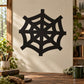 Black spider web wall decal with symmetrical starburst design