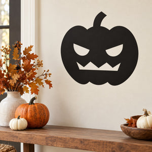 Minimalist jack-o'-lantern wall decal, black pumpkin with carved eyes and smile
