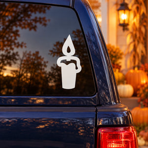 Candle decal sticker with white flame and candle icon on car window