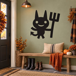 Black Halloween devil holding pitchfork wall decal
