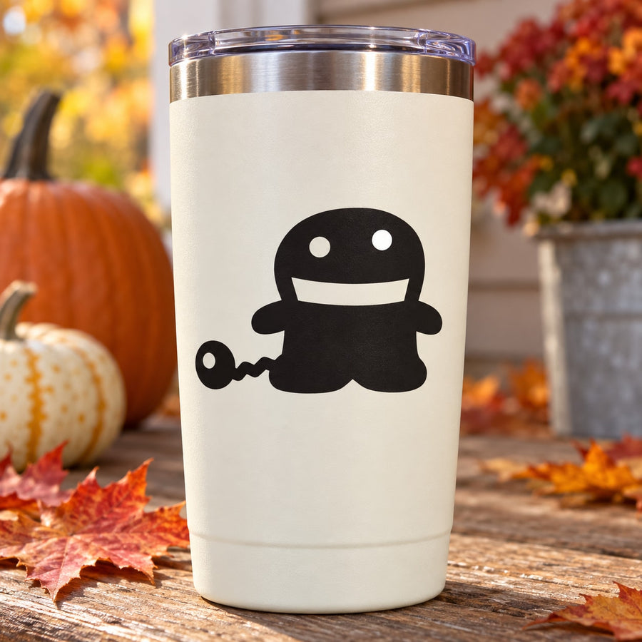 Halloween tumbler decal with cute black prisoner-style cartoon face and small chain links