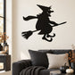 Black witch on broom wall decal silhouette for Halloween