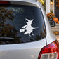 Halloween witch on a broom vinyl car window decal silhouette