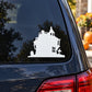 Graveyard house decal with white haunted house silhouette on car window