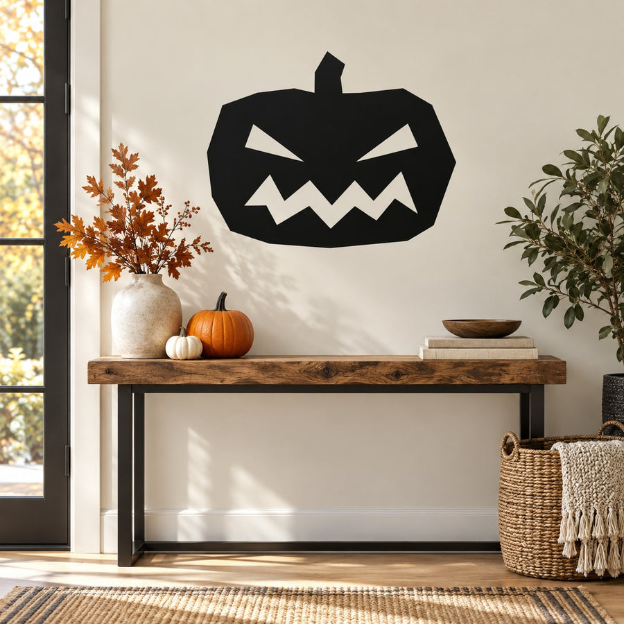 Halloween black jack-o-lantern face wall decal with jagged eyes and grin