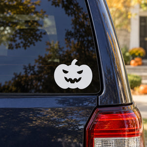 Halloween jack-o-lantern decal, white circle with smiling carved pumpkin face