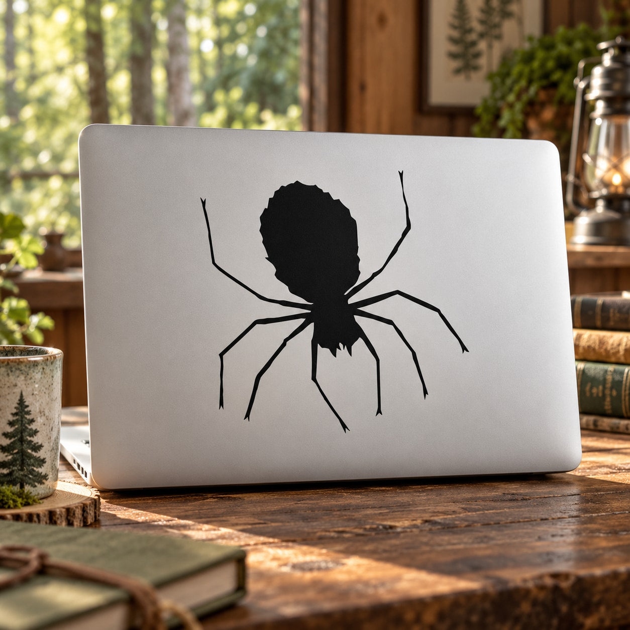 Trapdoor spider decal with black spider silhouette