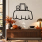 Halloween skull, frame, and candle decal on tablecloth shape