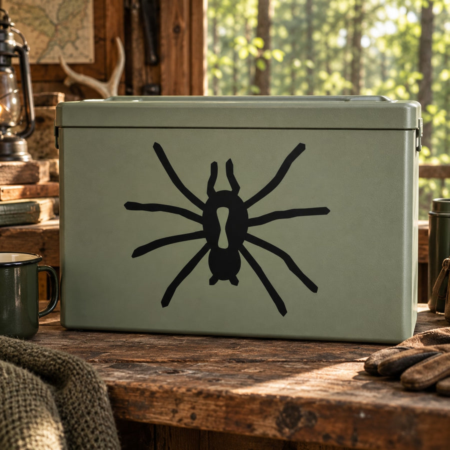 Black widow spider spread decal, large black silhouette with legs outstretched