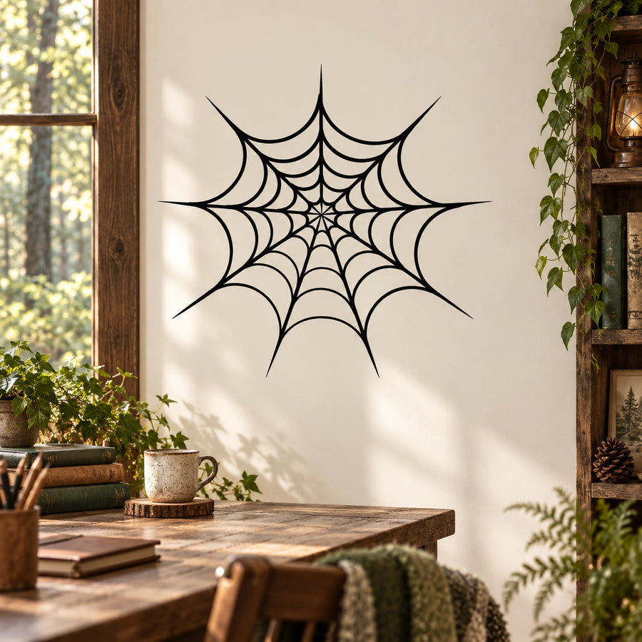 Black spider web spread decal for wall
