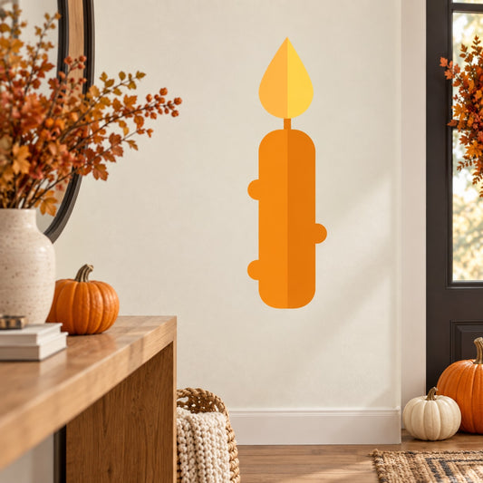 Orange candle wall sticker with flame for Halloween decor.