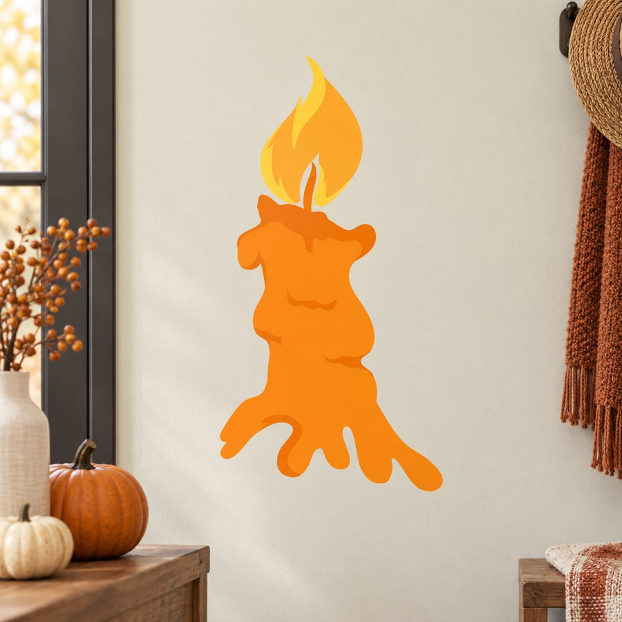 Halloween candle printed die-cut decal with orange flame and melted candle silhouette