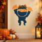 Cartoon mummy costume character sticker with blue hood and bandage arms