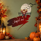 Halloween werewolf character wall decal with full moon, bats, and fence silhouette