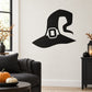 Black long witch hat Halloween wall decal with buckle and curled brim