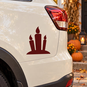 Three-candle Halloween decal: red candle silhouette set on white surface
