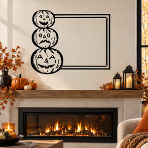 Halloween pumpkin wall decal: three stacked pumpkins with rectangle frame border