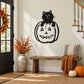 Halloween cat in pumpkin wall decal, black cat face with carved jack-o-lantern design