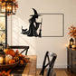 Black witch border decal silhouette with hat, broom, and wand in rectangle
