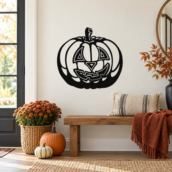 Halloween jack-o'-lantern contour decal: black outline pumpkin face with carved grin.