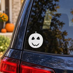 Halloween jack-o-lantern decal with slightly smiling face, white circle with black features