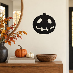 Halloween jack-o-lantern face stitched smile wall decal in black